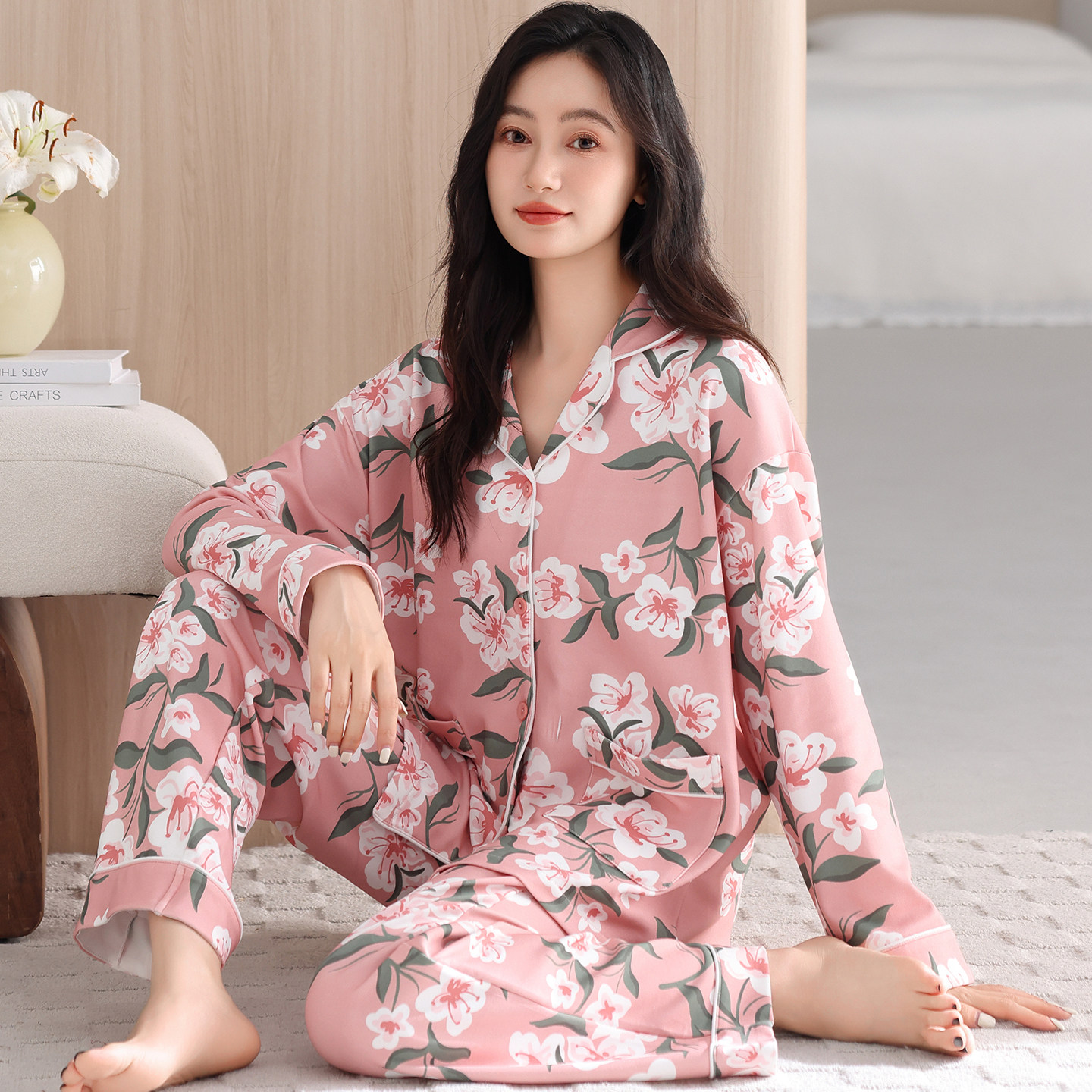 卡之恋女士纯棉睡衣春秋长袖长裤