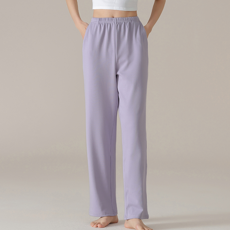 卡之恋睡裤女夏天纯棉高腰长裤紫色宽松跑步运动裤薄款学生家居裤