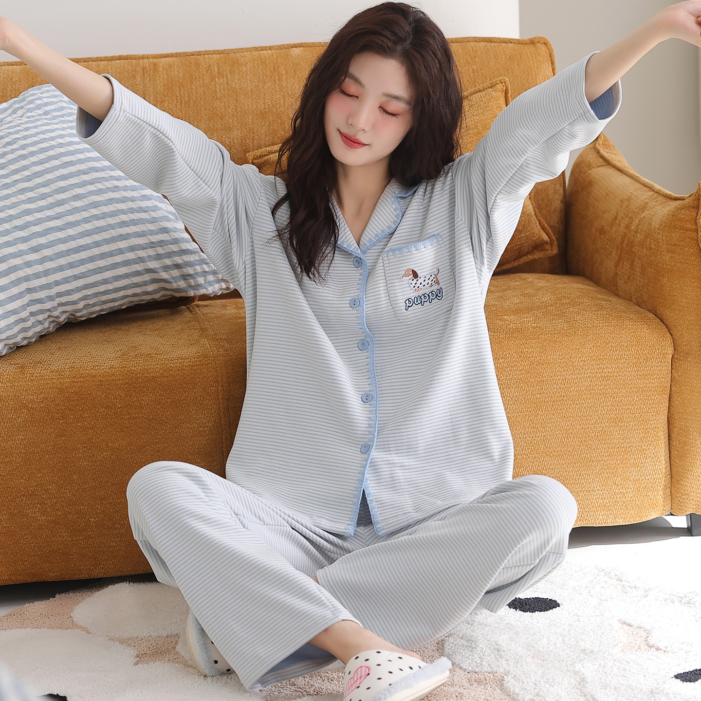 卡之恋睡衣女秋冬季德绒加厚长袖