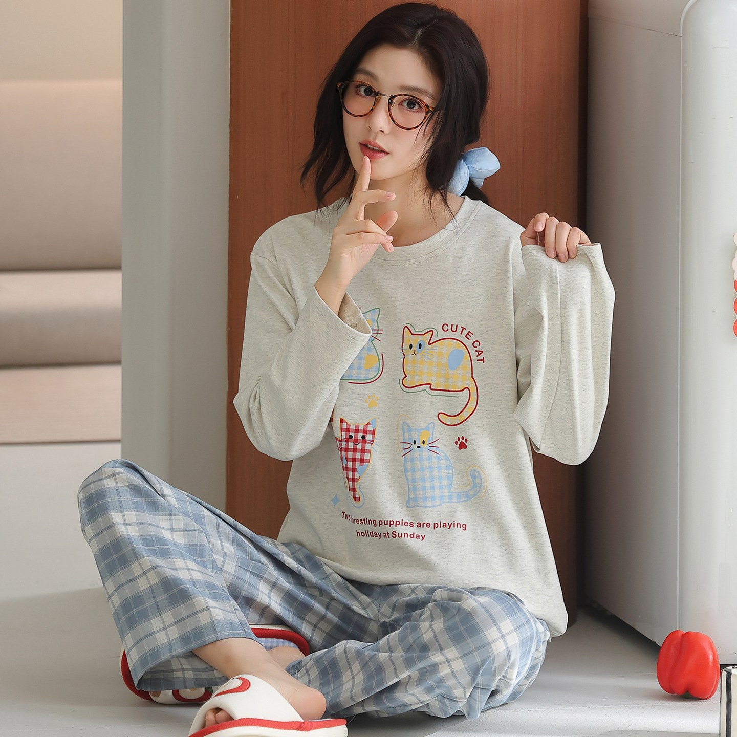 卡之恋纯棉加厚睡衣女春秋冬长袖