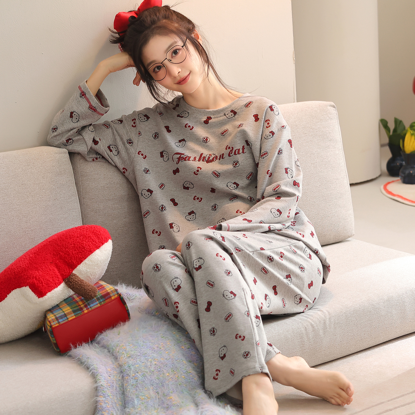卡之恋睡衣女秋冬季德绒加厚长袖