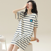 睡衣女7A抑菌黑白条纹学生韩版 短袖 家居服 薄款 卡之恋纯棉睡裙夏季