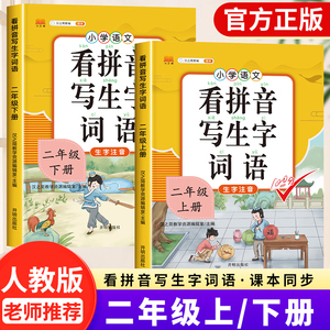 2024年新版 看拼音写词语二年级上下册生字注音人教版小学二年级拼音练习题拼音专项训练2年级语文同步课本看拼音写生字词语汉之简