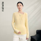 春 显瘦孕妇装 新品 孕妇斜肩褶领上衣高弹透气慕斯T恤外穿修身