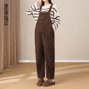 孕妇裤 外穿减龄宽松休闲孕妇装 子 秋冬款 孕之优品孕妇灯芯绒背带裤