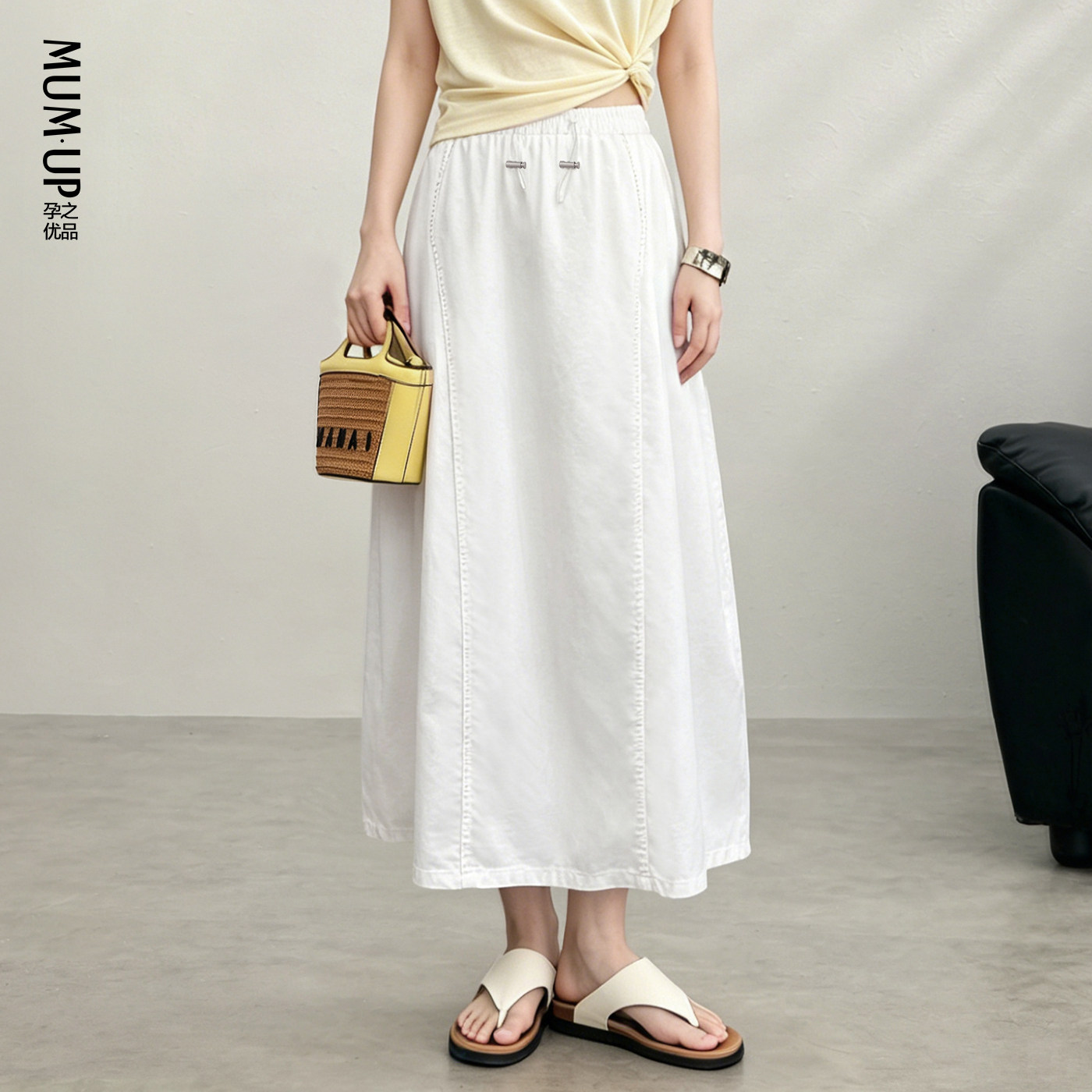 【新品】孕妇工装半身裙女夏小个子白色百搭抽绳显瘦a字裙孕妇装