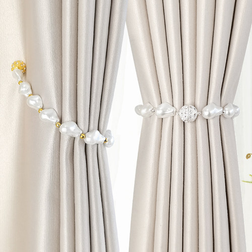 巴洛克珍珠窗帘绑带创意磁吸窗帘扣纱帘束带收拢夹公主风装饰点缀