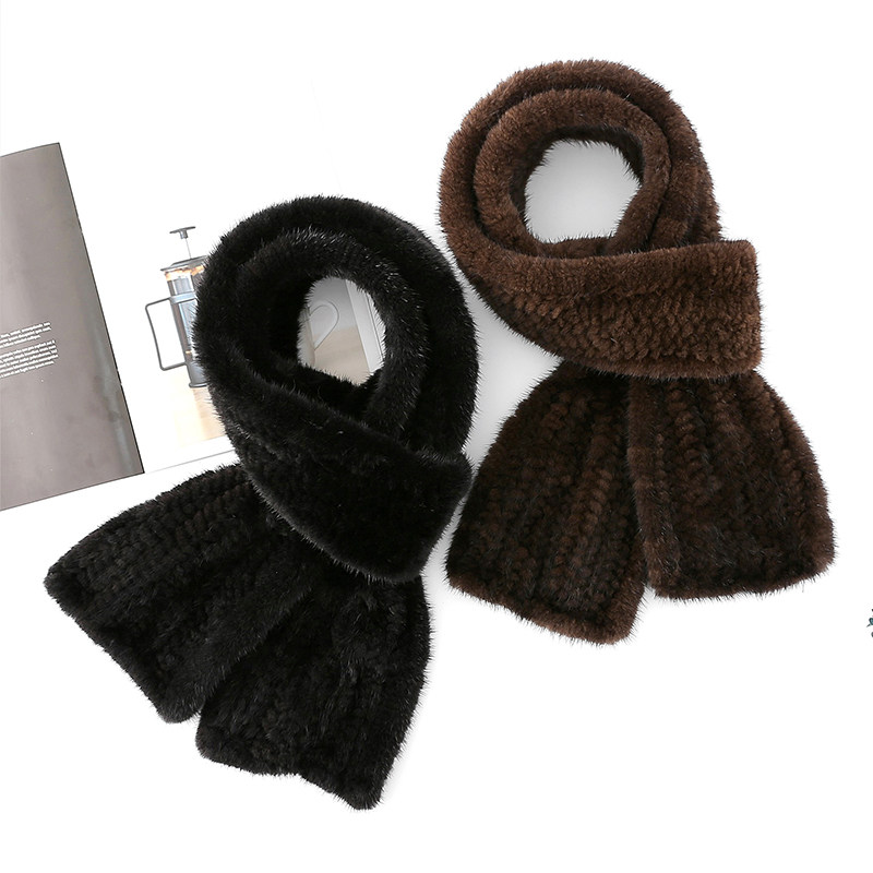 皮草围巾男士冬天韩版貂皮双面编织长款毛线保暖护颈水貂毛围脖女