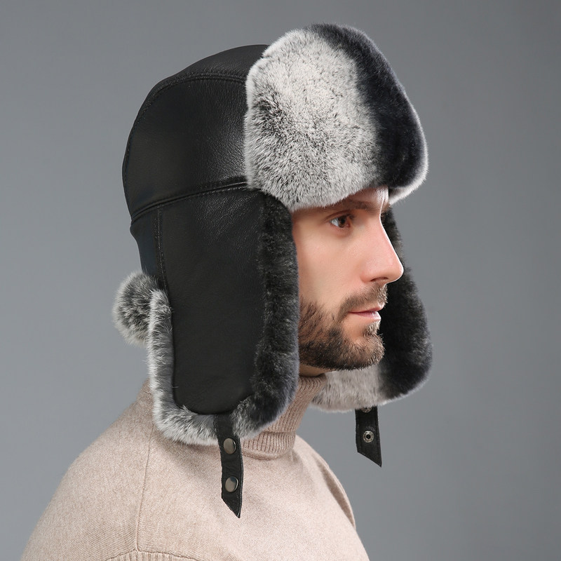 獭兔毛雷锋帽男冬季中老年东北皮草帽子保暖户外加厚护耳爸爸棉帽