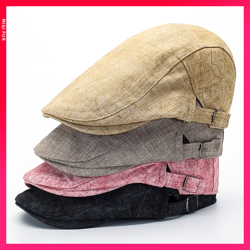 2025春夏季新款帽子男棉麻贝雷帽英伦复古防晒鸭舌帽女百搭前进帽