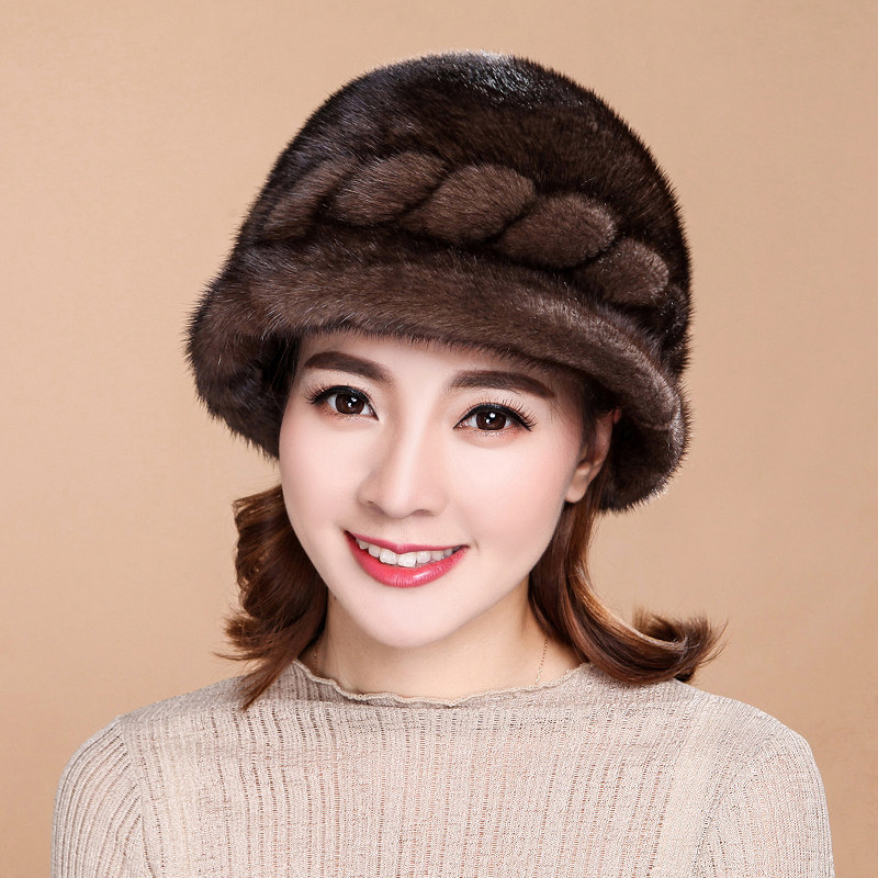 水貂毛帽子女冬天渔夫盆帽加厚保暖中老年人貂皮帽奶奶妈妈皮草帽