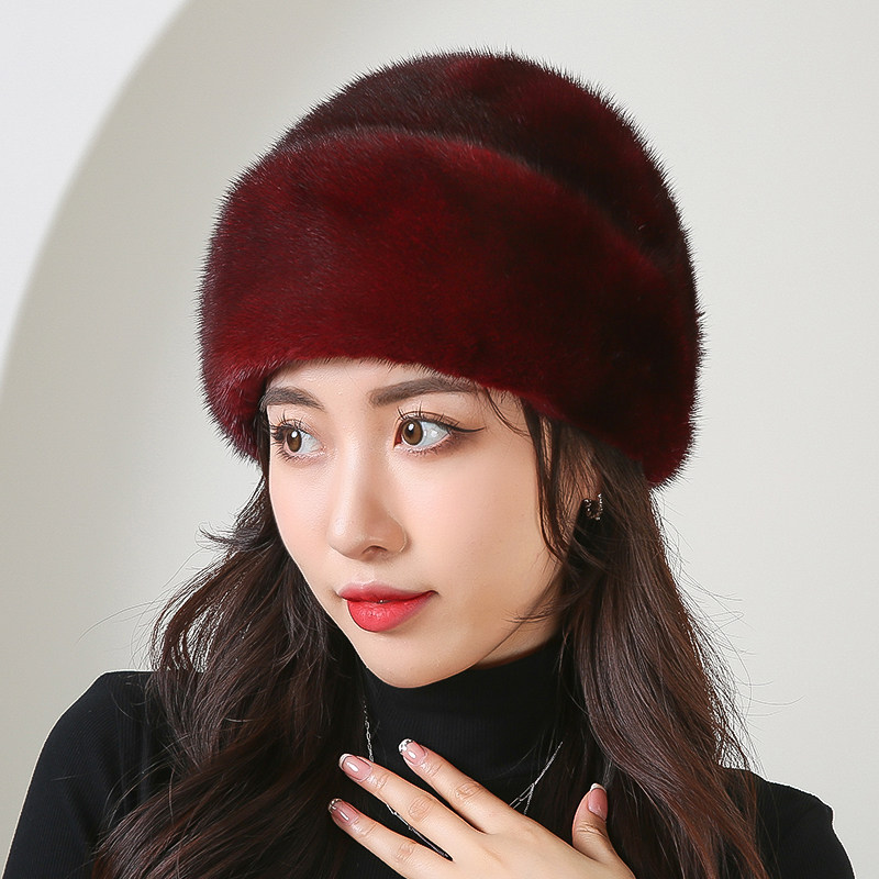 皮草帽子女冬季水貂毛貂皮帽整貂护耳保暖冬天中老年人包头贝雷帽