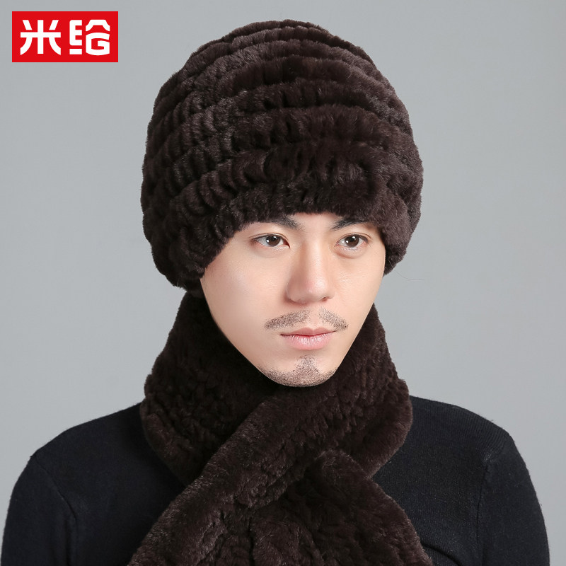 中老年帽子男女冬季保暖老人獭兔毛加厚护耳爷爷爸爸皮草帽子围巾