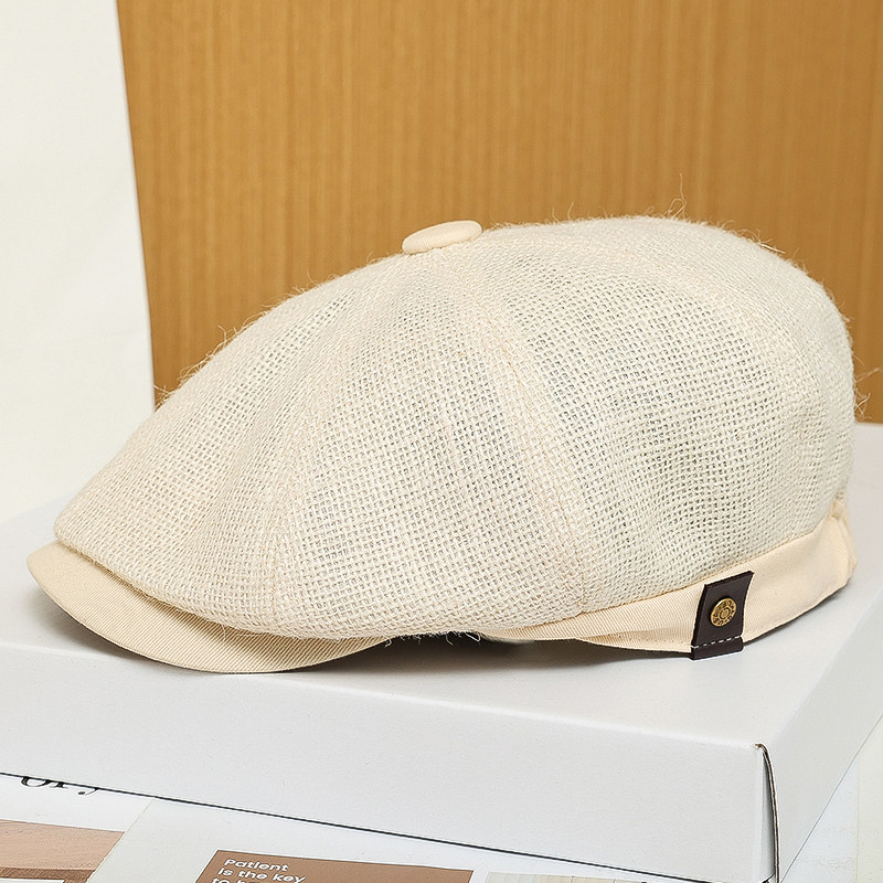 真黄麻网眼透气薄款八角帽男女夏天鸭舌帽网帽遮阳画家报童帽凉帽