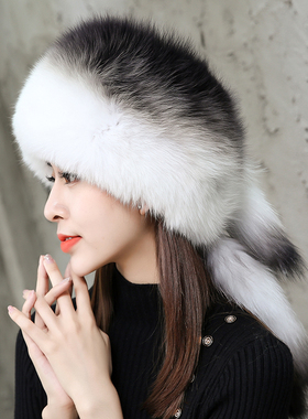 女士狐狸毛滑雪帽时尚韩版帽子
