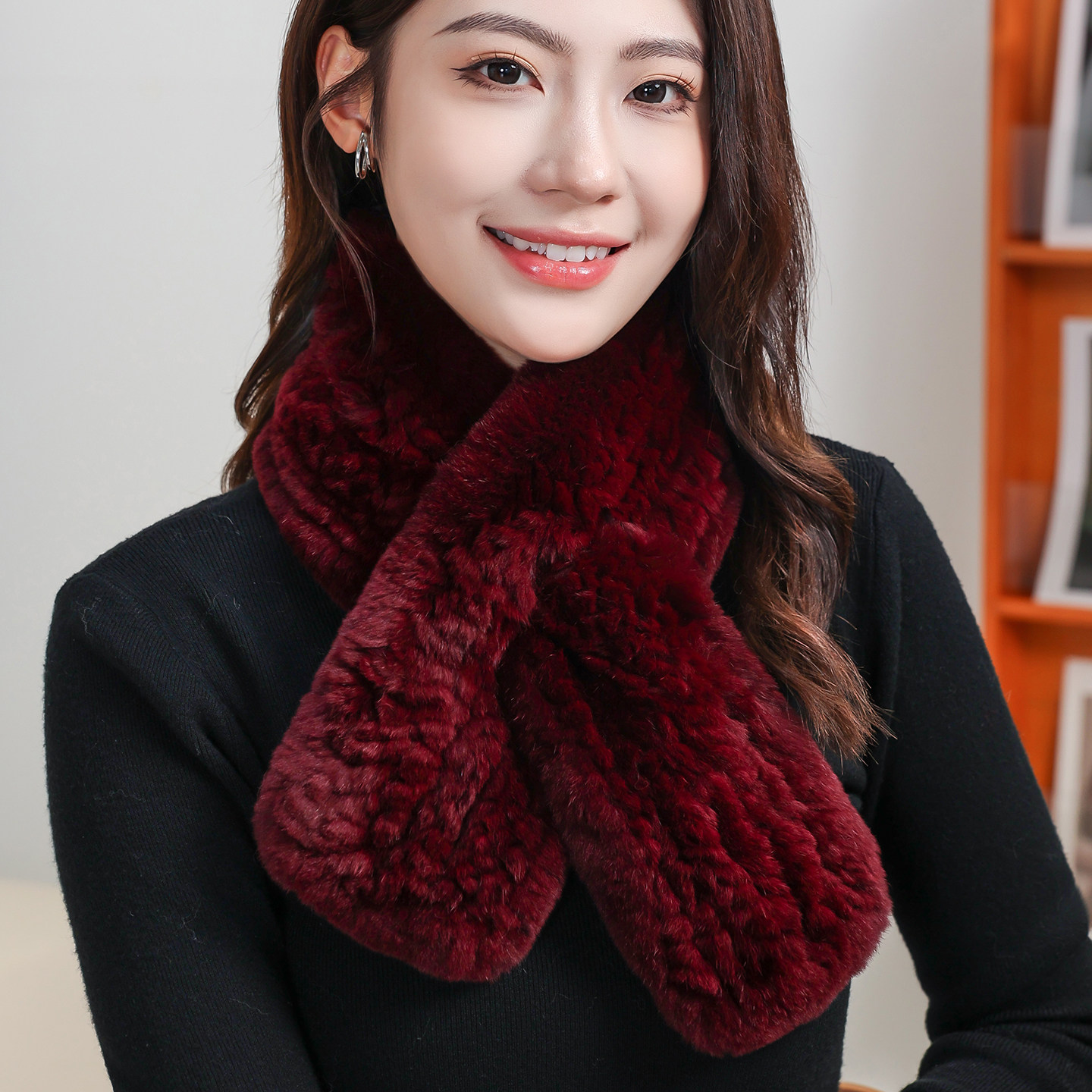 皮草围巾女士冬季保暖中老年獭兔毛围脖加厚保暖妈妈围巾兔毛韩版