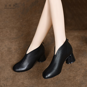 小短靴春秋女士及踝靴中跟真皮鞋 2026新款 软皮粗跟高跟鞋 女鞋 春季