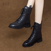 加绒棉鞋 2025新款 女靴子 女鞋 马丁靴英伦风平底短靴真皮鞋 冬季 大码