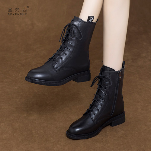 头层牛皮大码女靴软皮真皮马丁靴