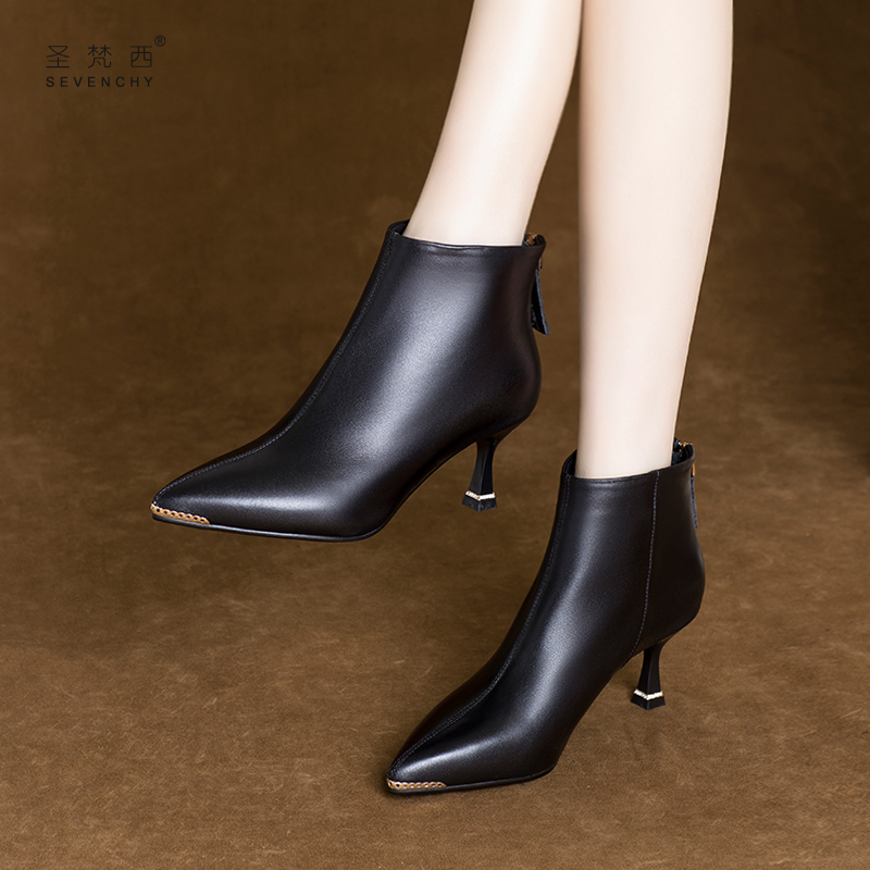 尖头细跟短靴优雅气质百搭