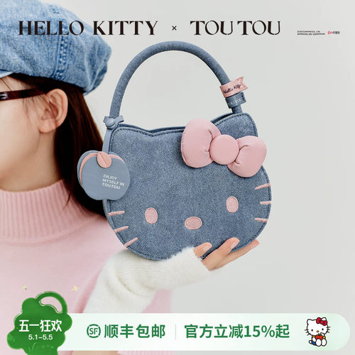 TOUTOUhellokitty牛仔猫脸手提包