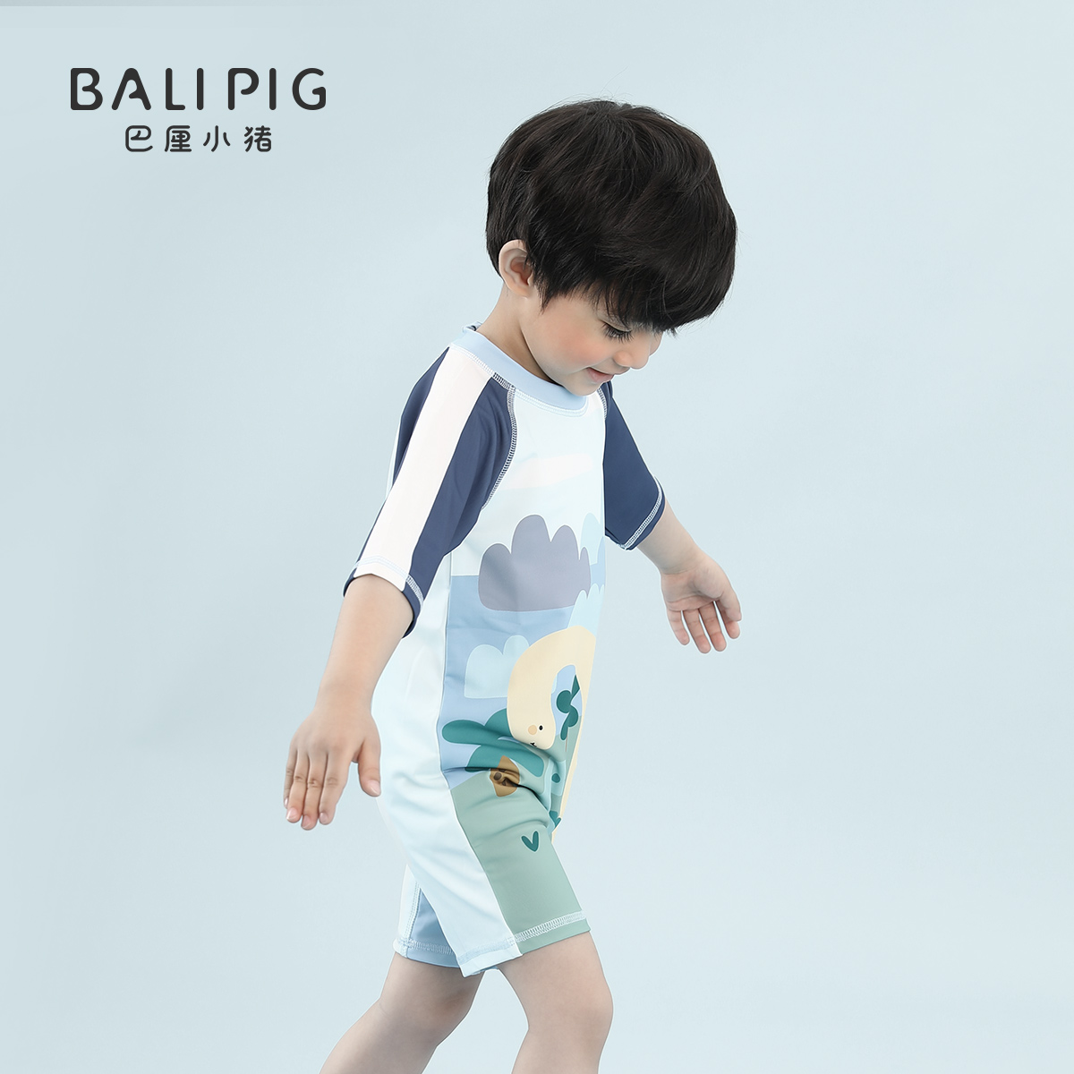 女童泳衣男童连体衣小童夏季短袖1-6岁宝宝海边游泳衣服儿童泳装