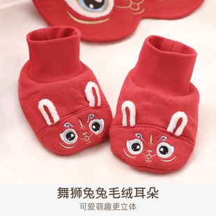 兔宝宝护脚套高脚口防风保暖秋冬季 套 防滑软底中国风婴儿鞋 学步鞋
