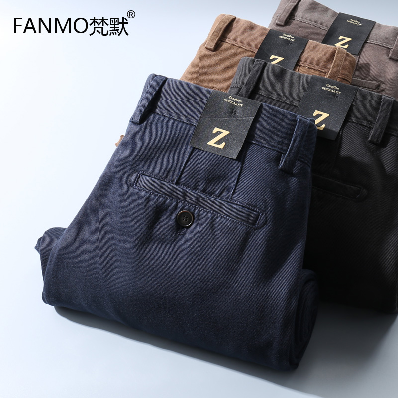 纯棉休闲裤男2025秋季新款百搭通勤宽松直筒大码商务中年长裤厚款