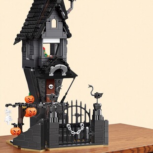 中国积木万圣节经典恐怖鬼屋城堡模型圣诞惊魂夜儿童益智拼装玩具