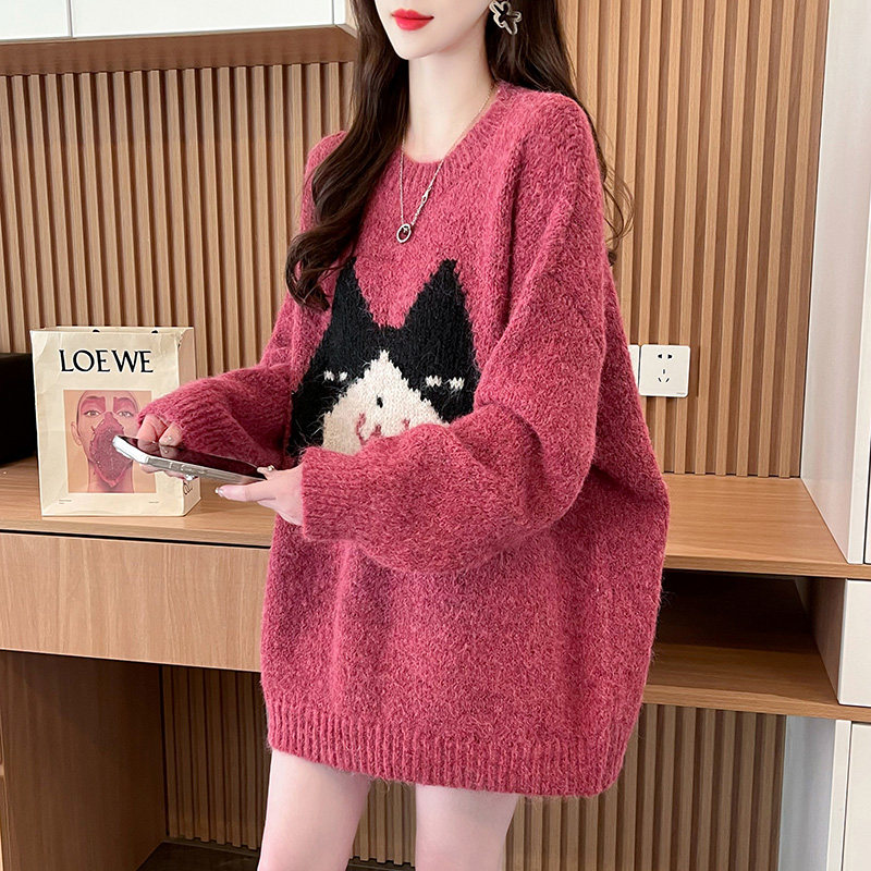 减龄卡通慵懒风套头毛衣女2024年新款秋冬超好看时尚复古港味上衣
