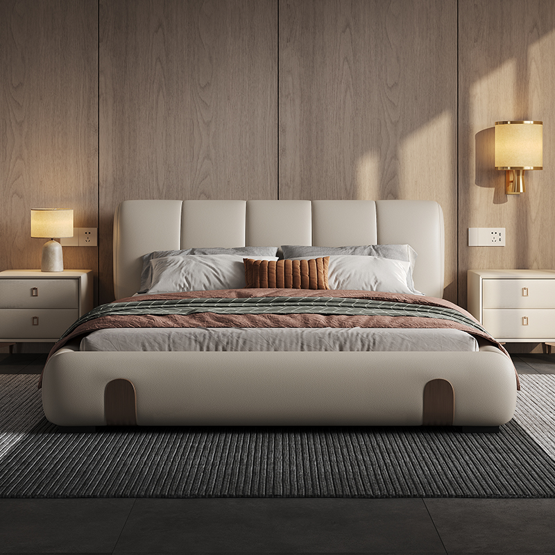 现代简约真皮床高端大气轻奢法式