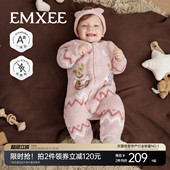 嫚熙婴儿连体衣牛油果半边绒加厚加绒保暖连身衣宝宝秋冬爬服哈衣