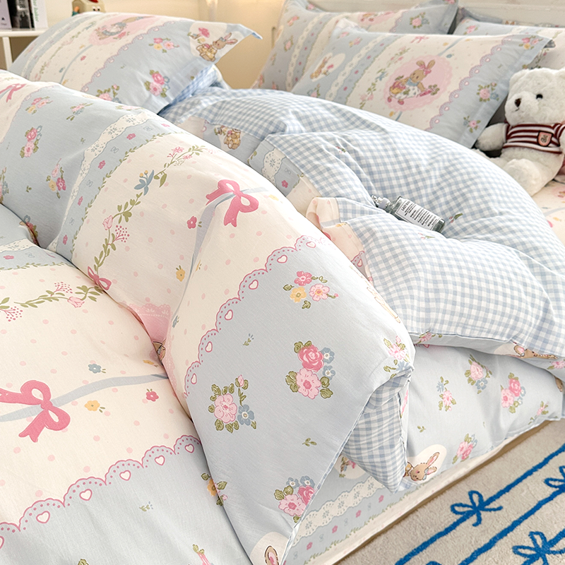 清新全棉床上四件套床笠新款