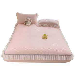 华夫格凉感床笠单件夏季冰丝床罩三件套带花边床垫保护罩1.8m床套