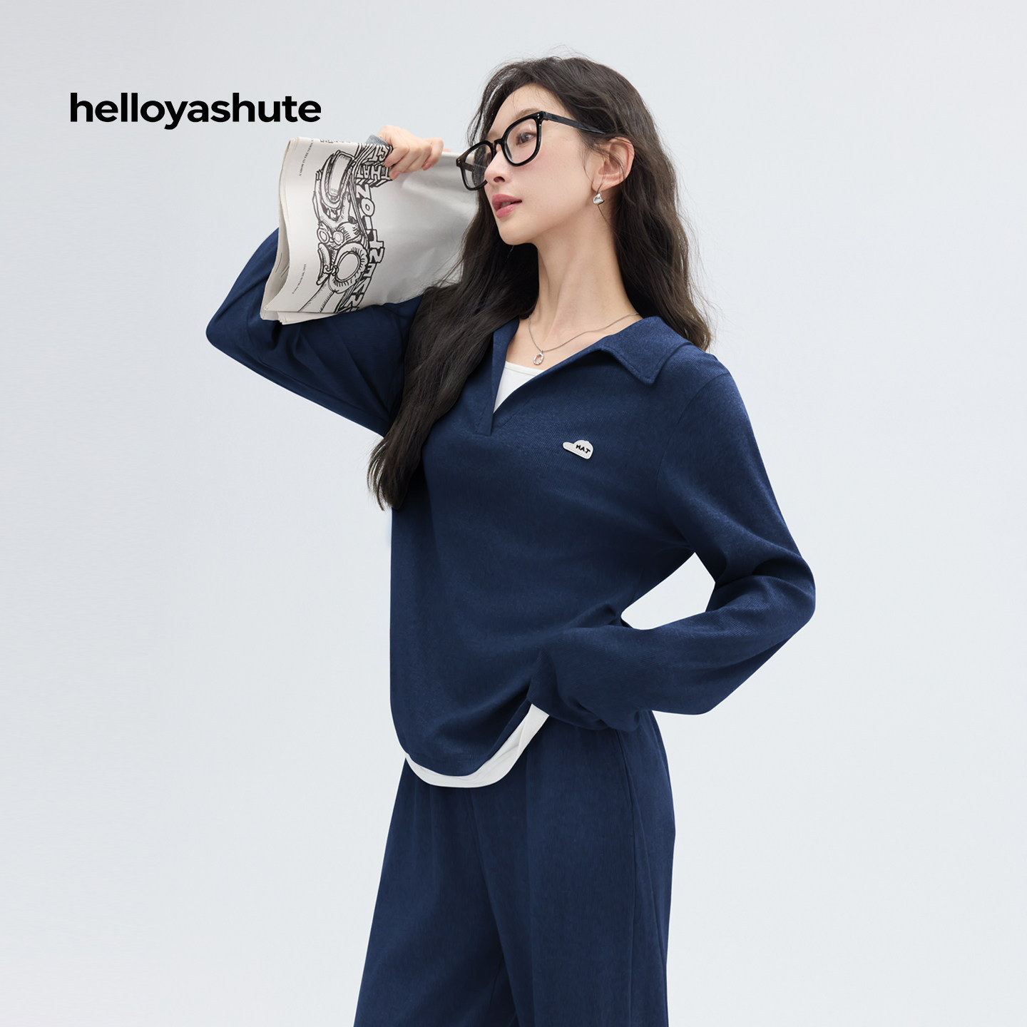 带胸垫睡衣女春秋季新款假两件小众设计感可外穿时尚家居服套装
