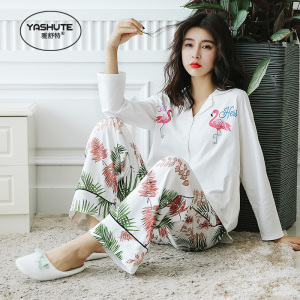 春秋睡衣女秋纯棉长袖开衫韩版清新甜美可爱可外穿全棉家居服套装