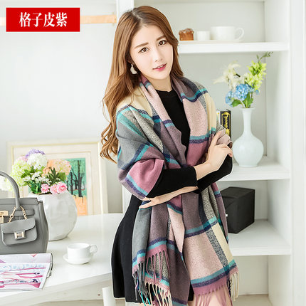 秋冬季围巾披肩两用英伦女百搭格子冬天加厚长款韩版学生围脖双面