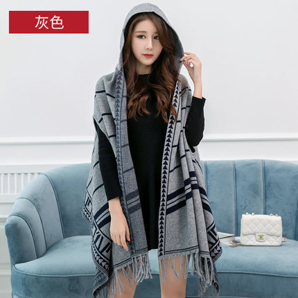 帽子斗篷外套女披风空调披肩民族风夏季仿羊绒围巾两用加厚长款