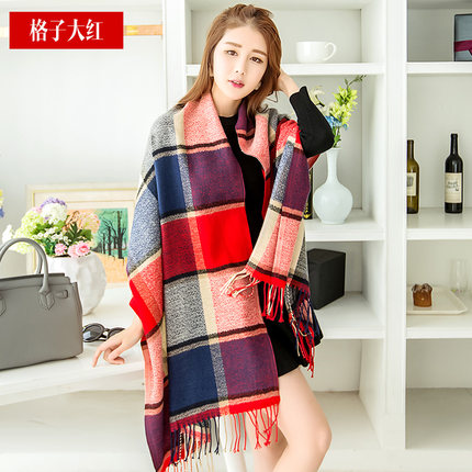 秋冬季围巾披肩两用英伦女百搭格子冬天加厚长款韩版学生围脖双面