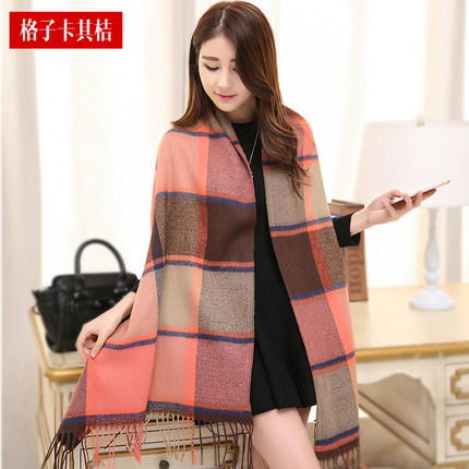 秋冬季围巾披肩两用英伦女百搭格子冬天加厚长款韩版学生围脖双面