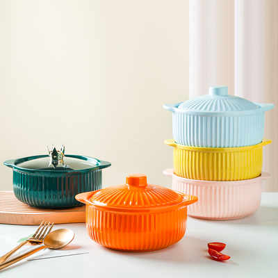 陶瓷泡面碗玻璃盖大号家用耳汤碗学生宿舍大碗创意微波炉专用