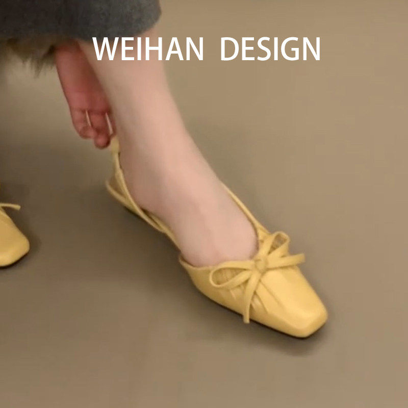 羊皮版！法式气质平底包头凉鞋女夏季褶皱外穿配裙子坡跟后空单鞋