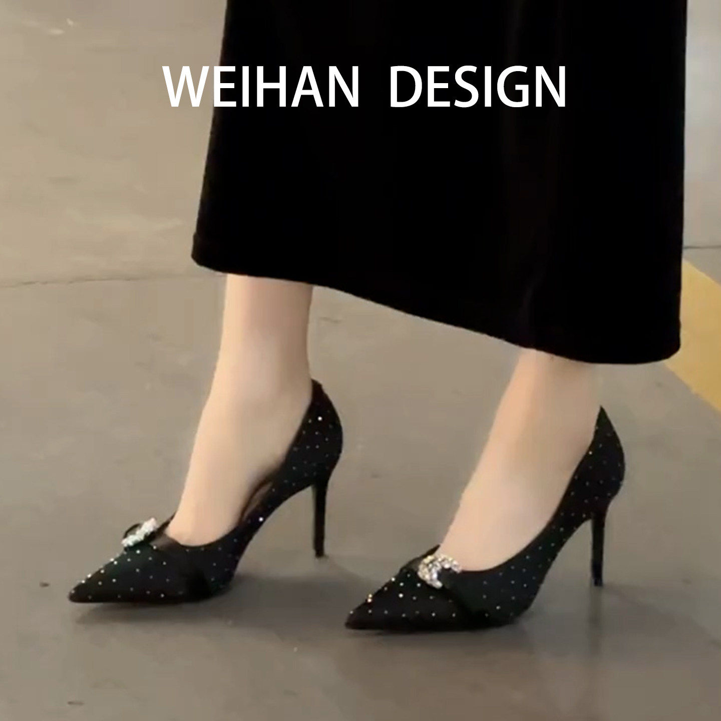 羊皮版！水钻扣绝美宴会高跟鞋女法式性感浅口配裙子细跟尖头单鞋