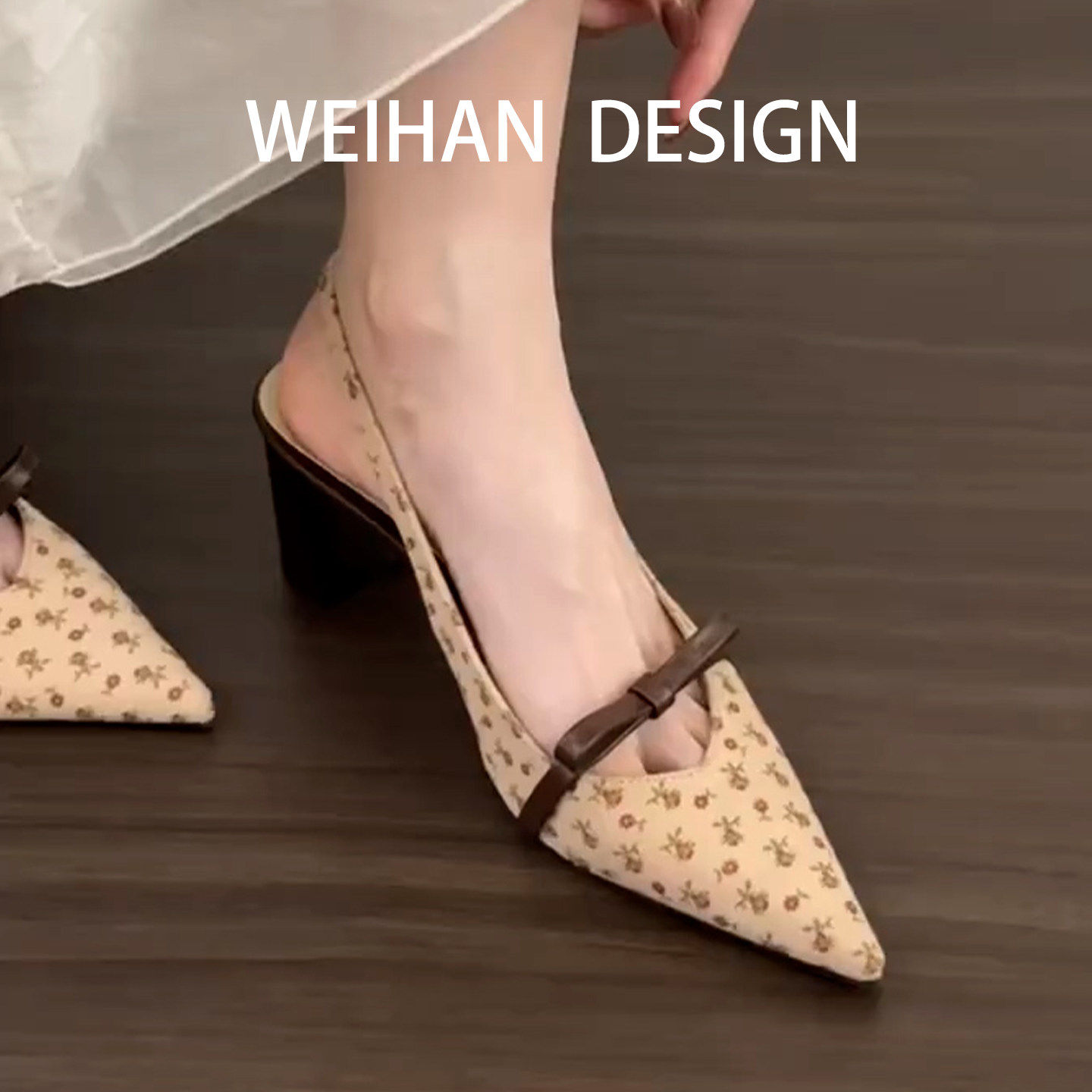 羊皮版！气质复古粗跟包头凉鞋女春夏碎花夏季配裙子高跟鞋不累脚