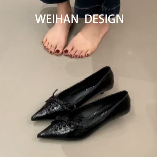 羊皮版！高级感黑色尖头系带高跟鞋百搭时尚单鞋浅口舒适工作女鞋