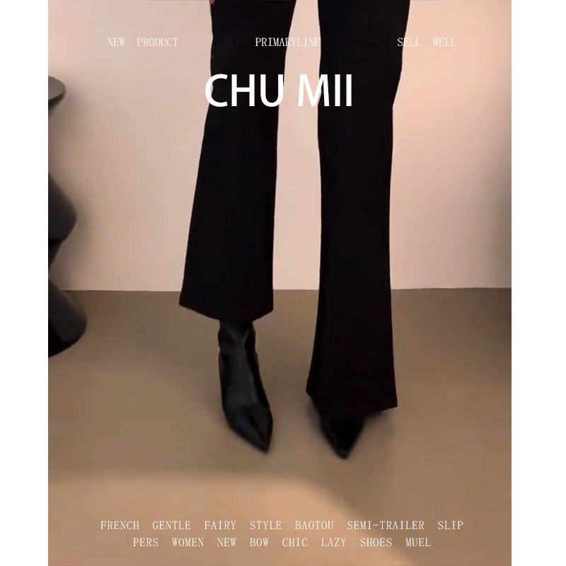 羊皮版~黑色高跟短靴女尖头小猫跟显瘦弹力靴百搭踝靴气质瘦瘦靴