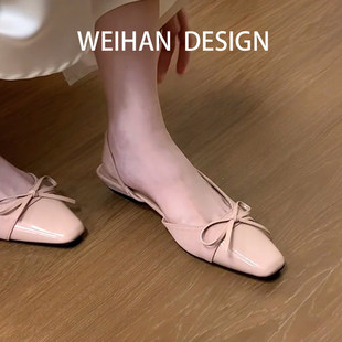 羊皮版！法式温柔蝴蝶结包头凉鞋女小众设计感百搭通勤单鞋配裙子