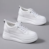 百搭厚底8CM松糕鞋 内增高小白鞋 33码 34透气网面鞋 女2025新款 夏季