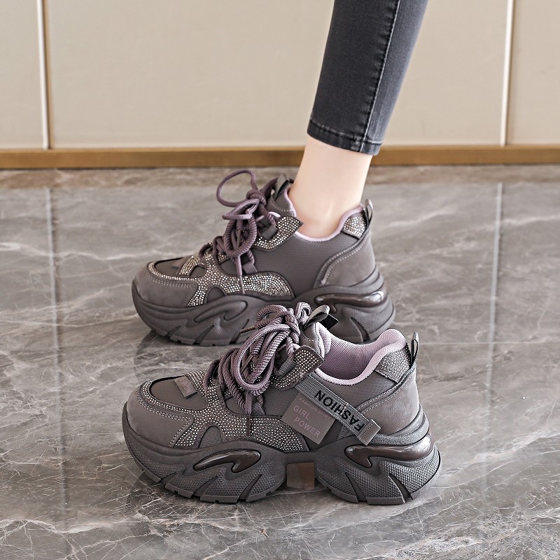 时尚水钻厚底增高6公分老爹鞋