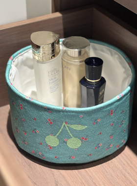 樱桃布艺桌面收纳筐储物桶可水洗折叠车载杂物玄关钥匙宿舍收纳盒